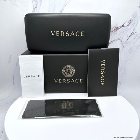 New VERSACE Sunglasses Gold Metal Greca Logo Rectangle Black Gray - Picture 6 of 6